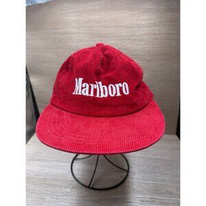 Marlboro Hat Snapback Cap Red Corduroy 80s Cord Cigarette Vintage